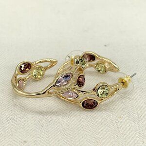 R J RJ Graziano Hoop Earrings Crystal Inside Out Glow On Gold Tone Warm Color